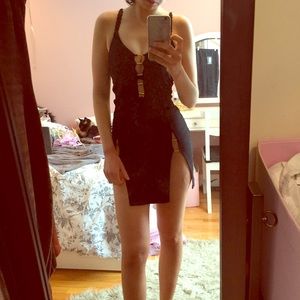 Pretty little thing Gold bar split bodycon dress